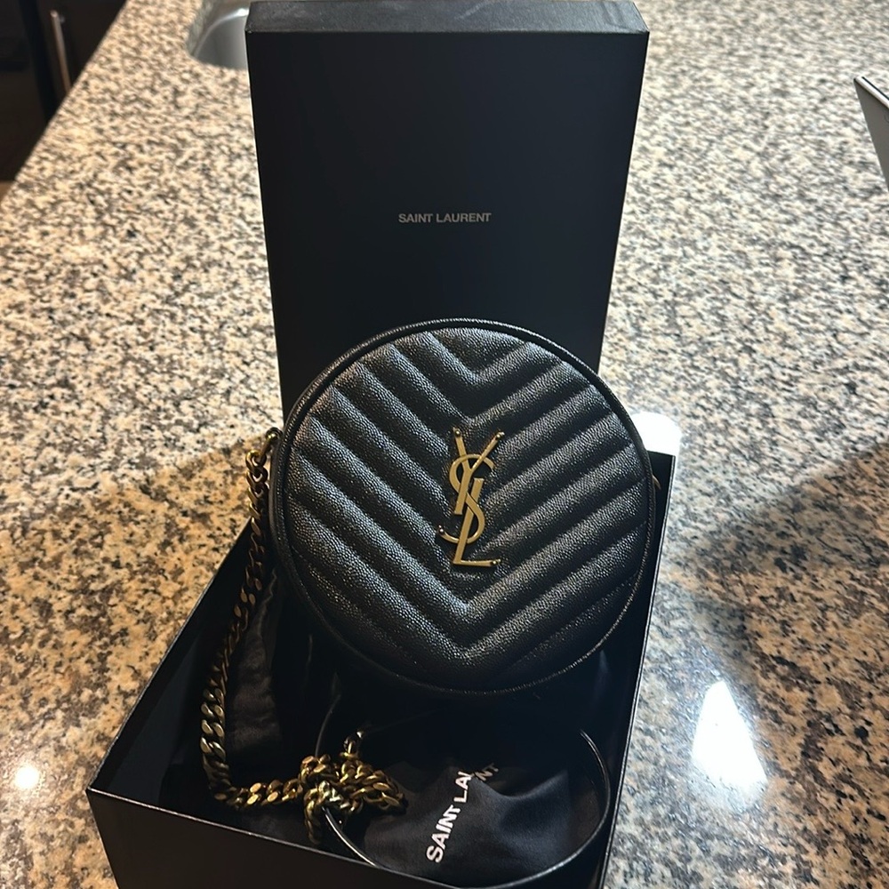 YSL Black Leather Round Camera Bag